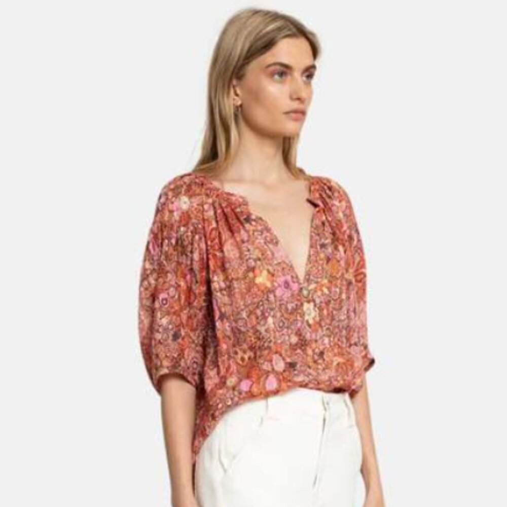 A.L.C. Juliana Top Blouse Silk Blend in‎ Sorbet Multi Stretch Size 6